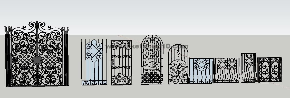铁艺大门栏杆围墙花格装饰等su模型57号 SketchUp建筑模型下载 第1张