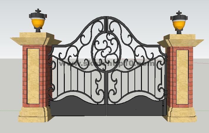 草图大师之铁艺大门，栏杆，围墙，花格装饰等28号模型 SketchUp建筑模型下载 第1张