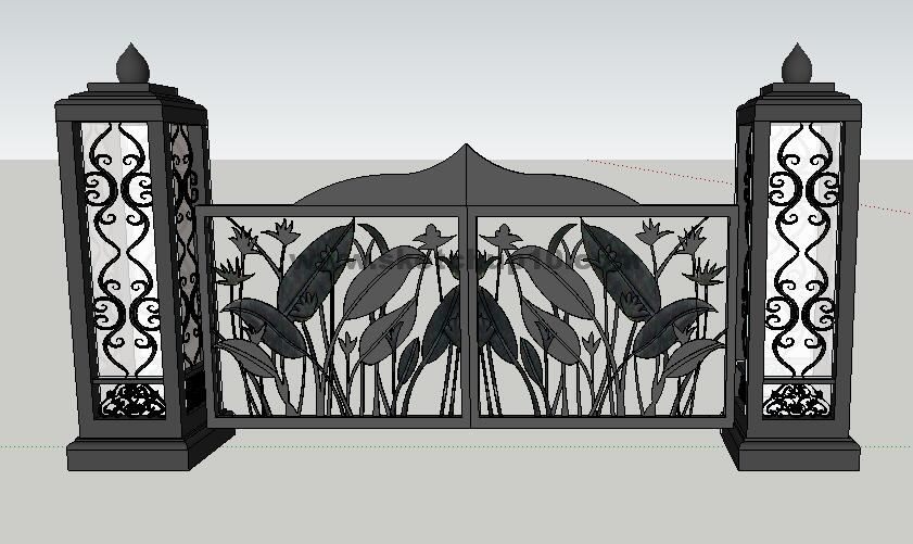 sketchup组件之铁艺大门-铁艺栏杆-铁艺围墙-花格栏杆，装饰等14号模型 SketchUp建筑模型下载 第1张