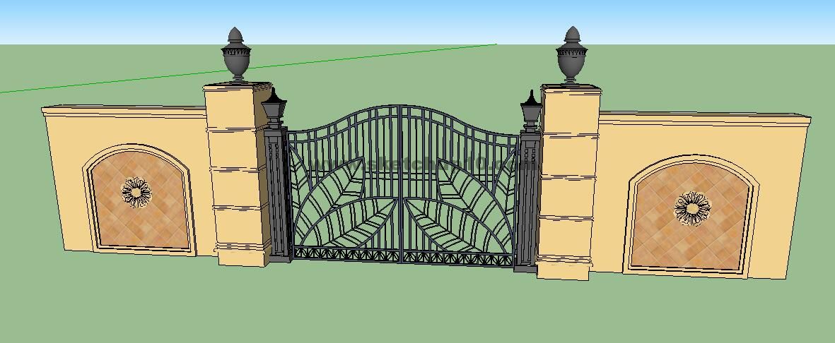 sketchup之铁艺大门，栏杆，围墙，花格装饰等33号模型库 SketchUp建筑模型下载 第1张