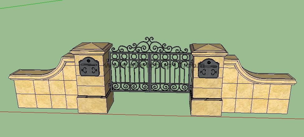 skp下载之铁艺大门，栏杆，围墙，花格装饰等67号模型 SketchUp建筑模型下载 第1张