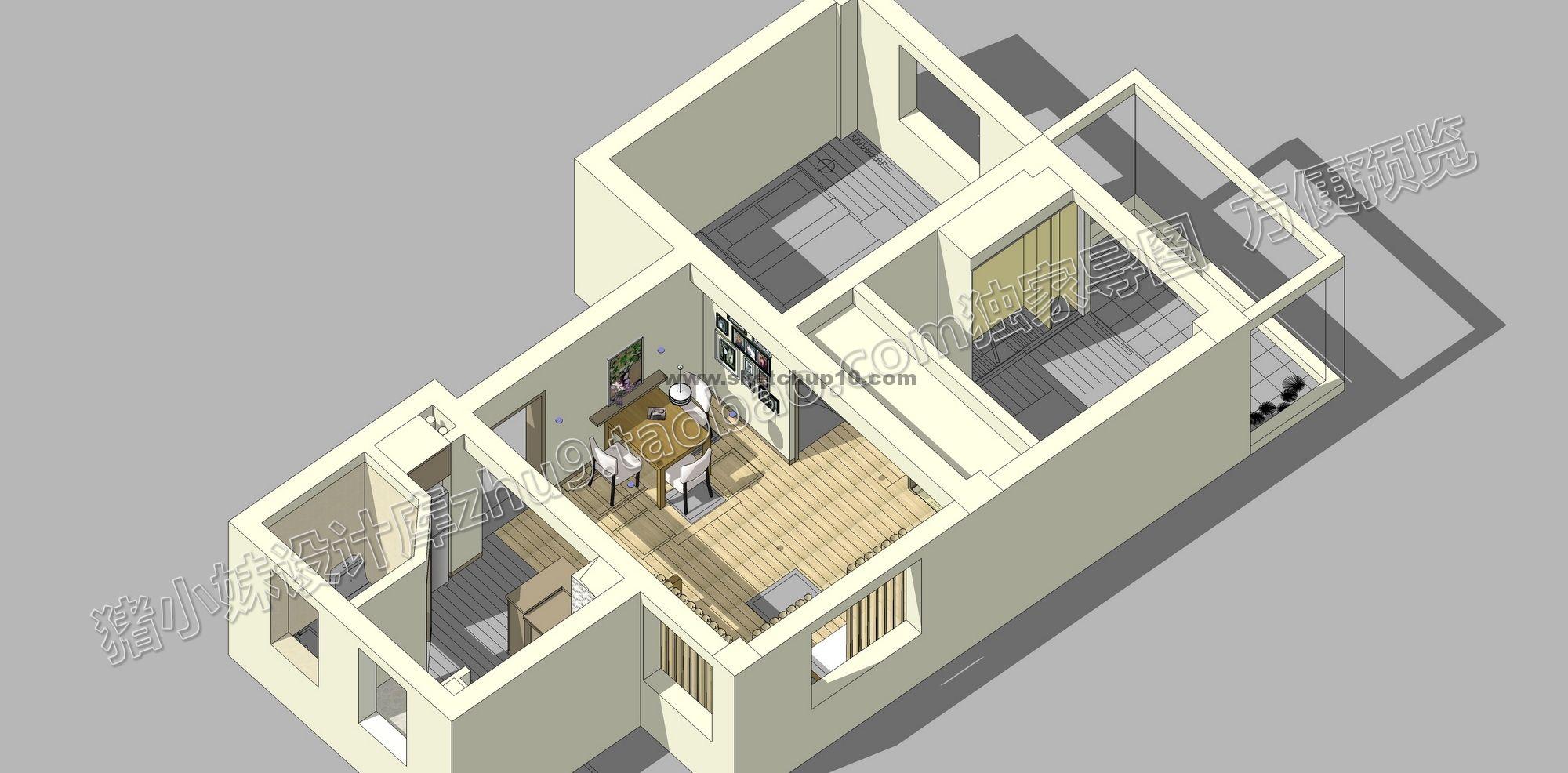 室内家装客厅卧室3skp草图大师模型下载 sketchup室内模型下载 第1张