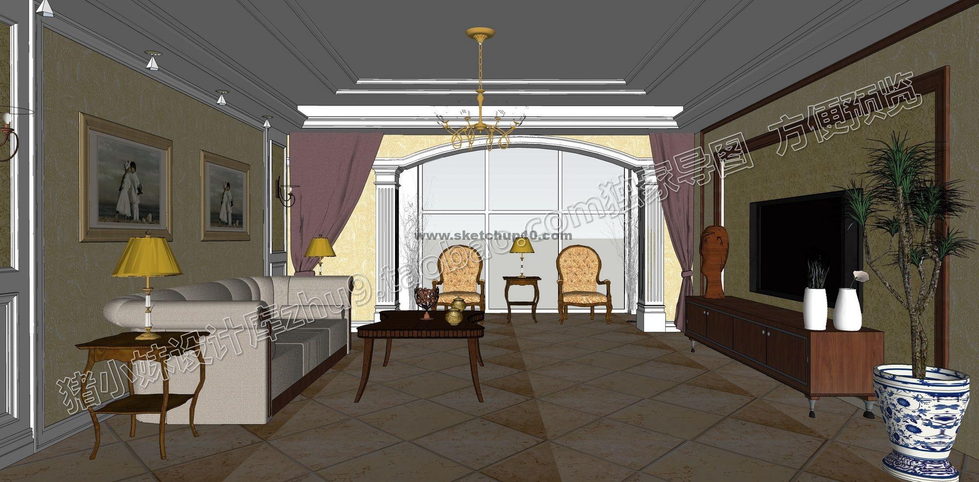 室内家装客厅设计su模型下载 sketchup室内模型下载 第1张