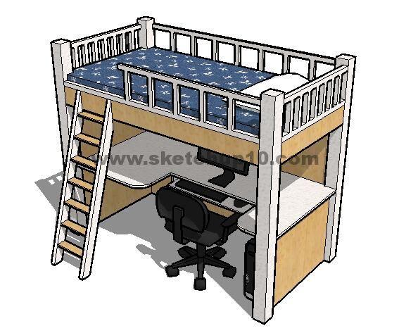 儿童书桌床su模型下载 sketchup室内模型下载 第1张