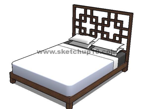 中式双人床sketchup模型下载 sketchup室内模型下载 第1张