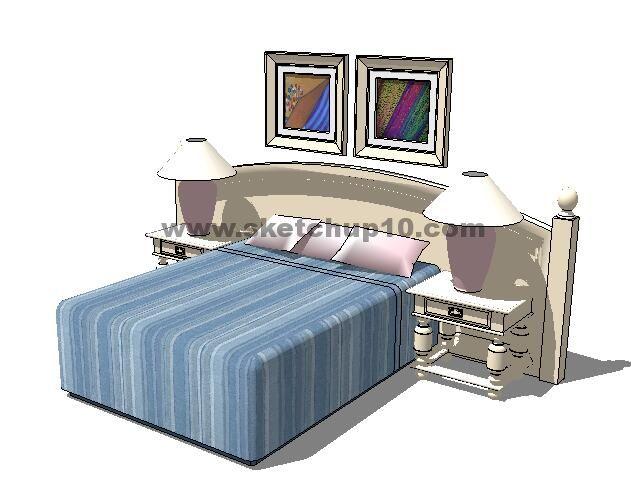 欧式卧室床全套skp模型下载 sketchup室内模型下载 第1张