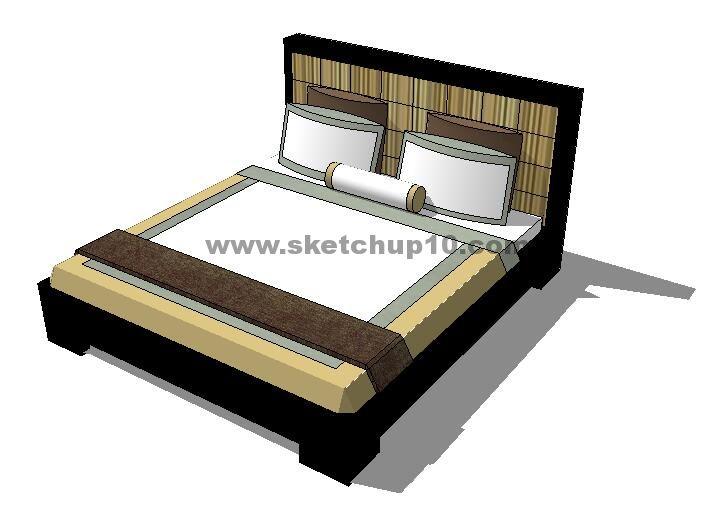现代风格双人床sketchup模型下载 sketchup室内模型下载 第1张