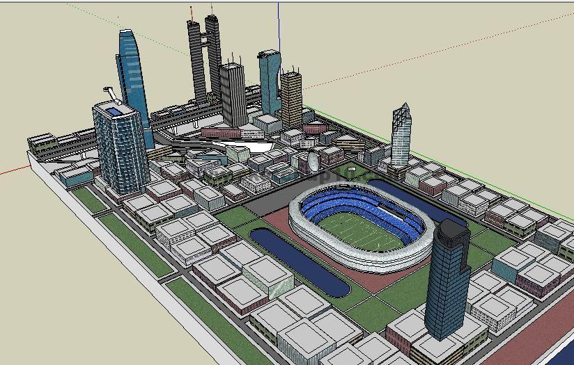 现代城市商务体育中心su模型下载 城市规划 第1张