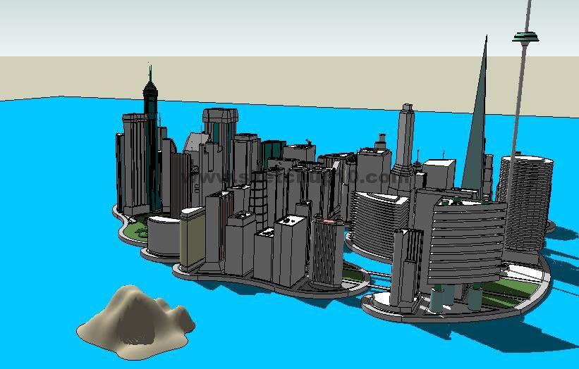 滨水岛城规划sketchup模型下载 城市规划 第1张