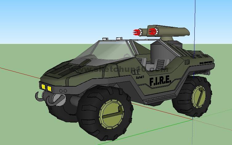 军用大炮车skp模型下载 sketchup机械模型 第1张
