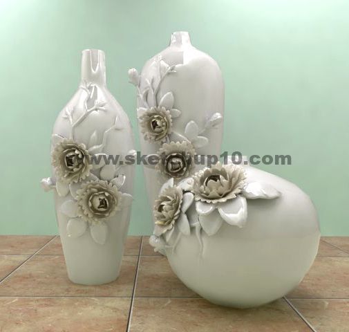 牡丹花浮雕精美装饰花瓶0skp模型 sketchup室内模型下载 第1张