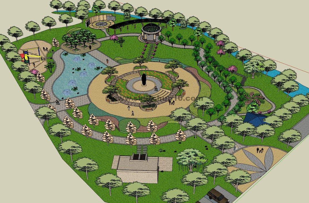 休闲小游园公园景观设计68su模型下载 SketchUp景观模型下载 第1张