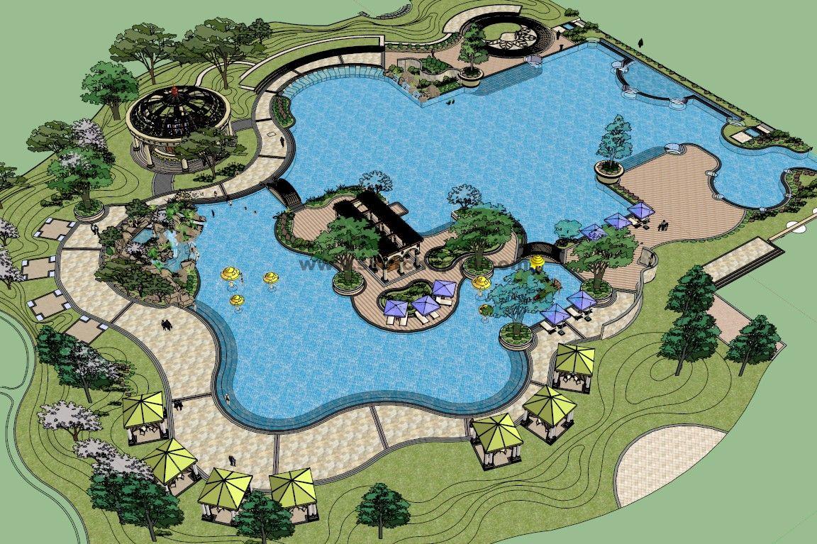 度假会所亲水休闲景观设计43sketchup模型下载 sketchup-庭院景观 第1张