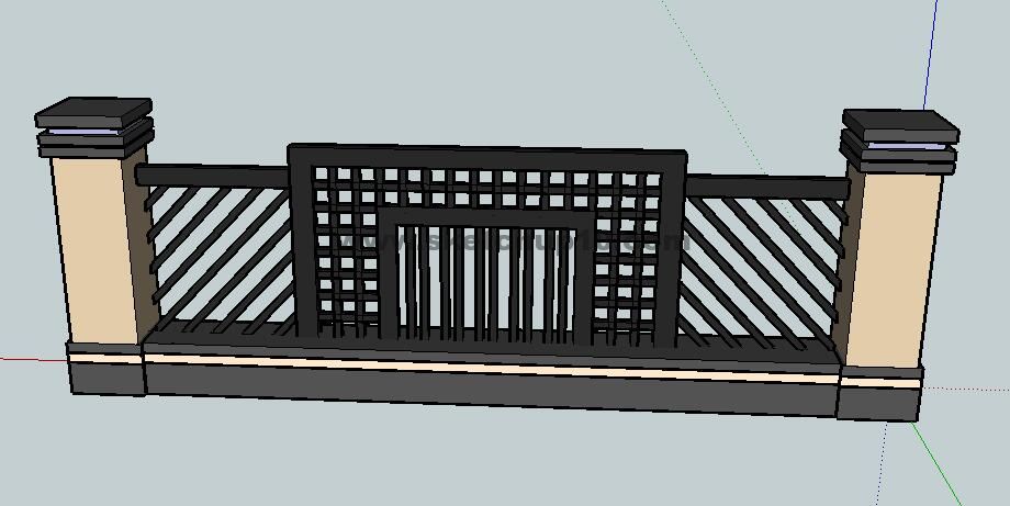 skp下载之铁艺大门，栏杆，围墙，花格装饰等69号模型 SketchUp景观模型下载 第1张