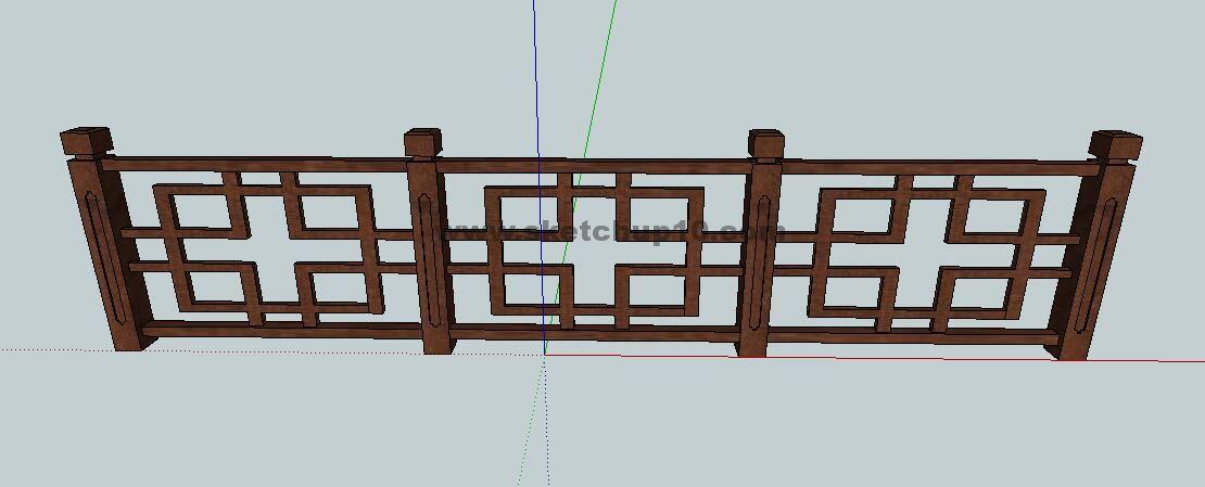 木头扶手栏杆0skp模型下载 SketchUp景观模型下载 第1张