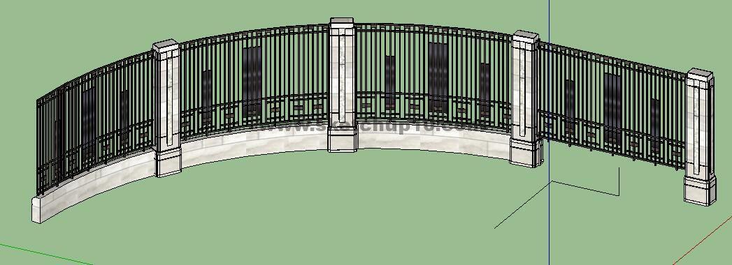 sketchup组件之弧形铁艺围墙-花格栏杆，装饰等11号模型 SketchUp景观模型下载 第1张