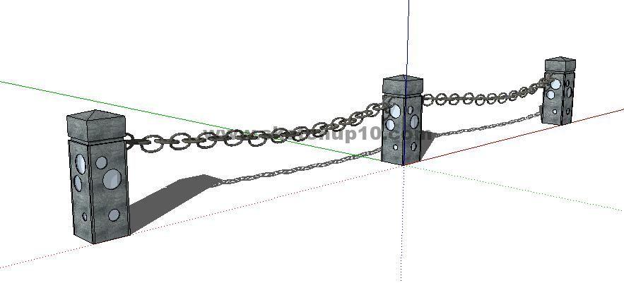 铁栏杆铁链0197su模型下载 SketchUp景观模型下载 第1张