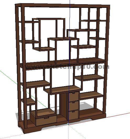 中式家具置物架摆件0284su模型下载 sketchup室内模型下载 第1张