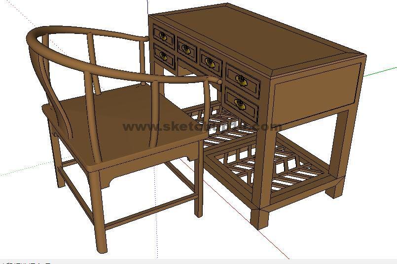中式桌凳0288su草图大师模型库 sketchup室内模型下载 第1张