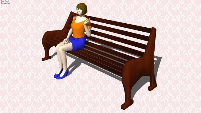 3D人物女人坐在长凳上| sketchup模型库 人物草图大师模型下载 第1张
