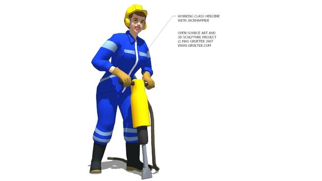 电钻挖掘女士工| SKP下载 人物草图大师模型下载 第1张