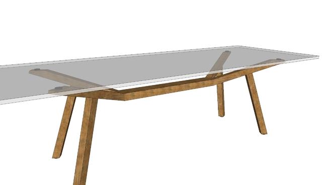 木头和玻璃的艺术餐桌| SketchUp模型库 家具 第1张