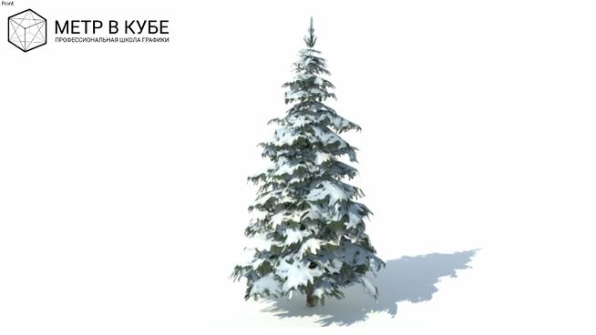 低多边形树冬季云杉（029）| SketchUp模型库 sketchup植物模型 第1张
