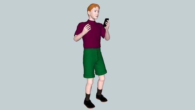 男孩用手机| su模型 人物草图大师模型下载 第1张