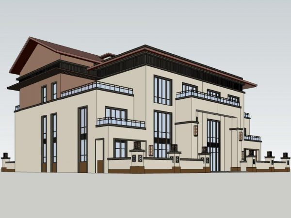 新中式别墅会馆免费sketchup模型下载 SketchUp建筑模型下载 第1张