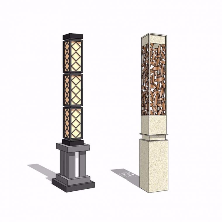 新中式风格景观灯柱广场灯简洁现代灯柱创意灯柱su模型下载 SketchUp景观模型下载 第1张