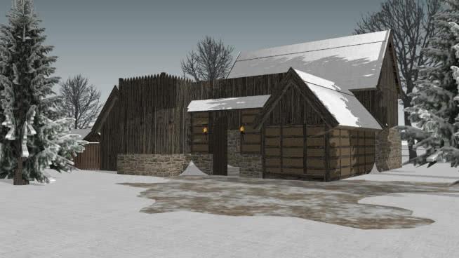冬天的中世纪房子——祝大家圣诞快乐！ 别墅-草图大师模型下载 第1张