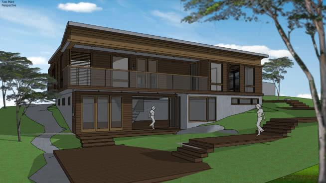 现代木屋壁板斜面屋顶和简约窗和百叶窗 别墅-草图大师模型下载 第1张