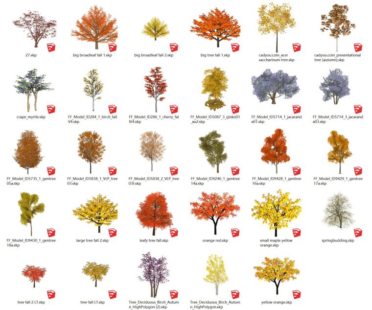 园林景观彩叶树种彩色树集合大全su模型下载 SketchUp景观模型下载 第1张