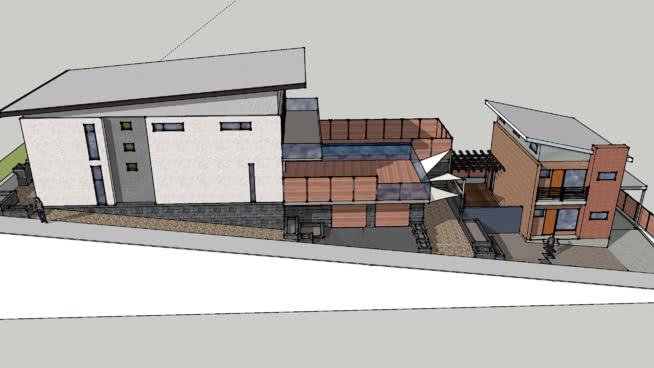 斜坡上的现代住宅建筑su模型下载 SketchUp建筑模型下载 第1张