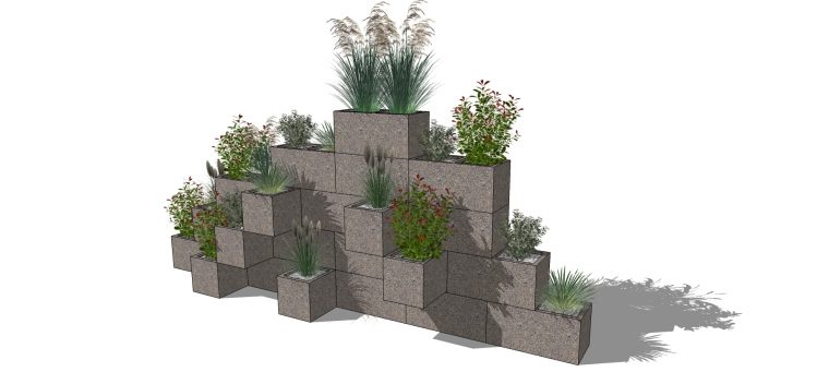 绿化垂直景观墙植物墙花架个性水泥种植池 SketchUp景观模型下载 第1张