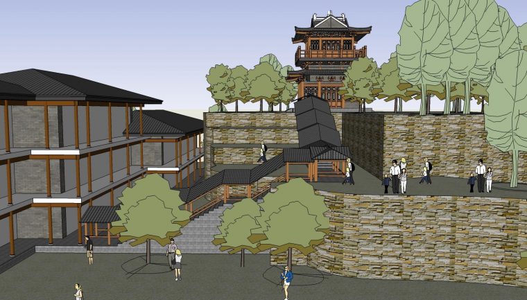中式园林酒店项目商业建筑园林景观SketchUp模型 SketchUp建筑模型下载 第1张