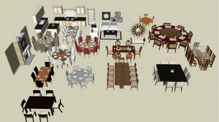 各种餐桌（集合）su模型下载 sketchup室内模型下载 第1张