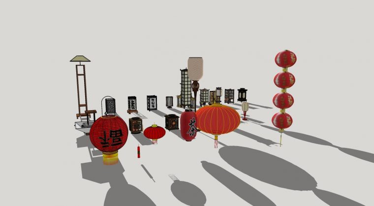 中国古代灯饰、宫灯灯笼景观灯su模型 SketchUp景观模型下载 第1张