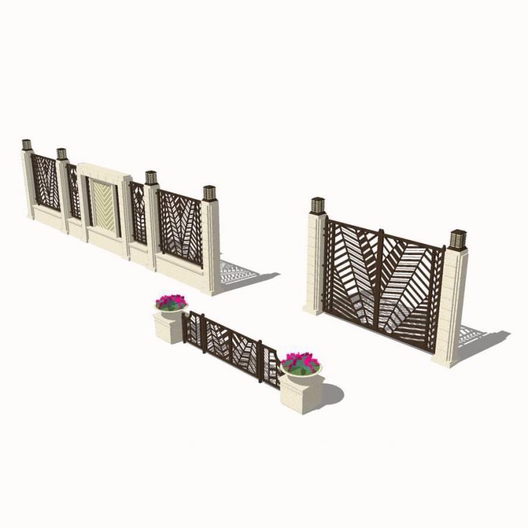 现代欧式风格围墙栏杆铁艺围墙su造型 SketchUp景观模型下载 第1张