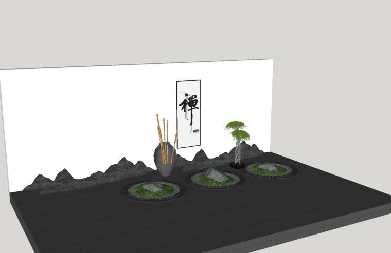 日式庭院枯山水小品装饰景观su草图大师模型下载 sketchup-庭院景观 第1张