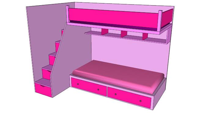 台阶抽屉儿童床 | su模型 床 第1张