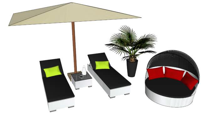 度假户外花园沙滩日光浴躺椅-编号167255 sketchup室内模型下载 第1张