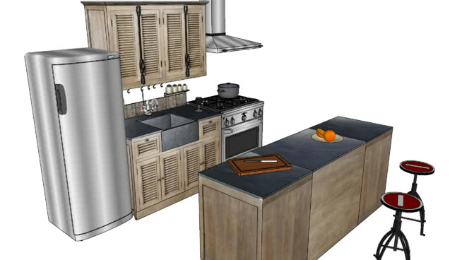 厨房设计套装模型-编号173386 sketchup室内模型下载 第1张