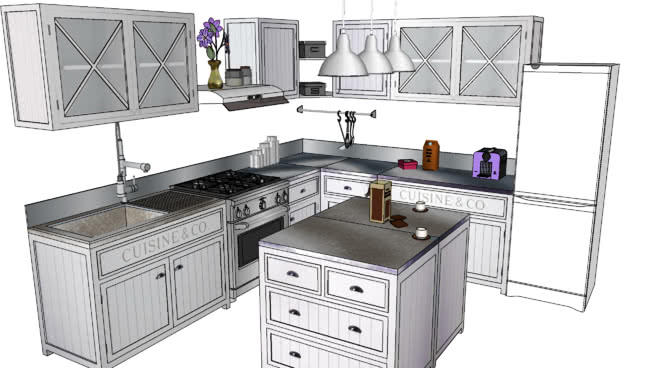 厨房设计套装模型-编号179483 sketchup室内模型下载 第1张