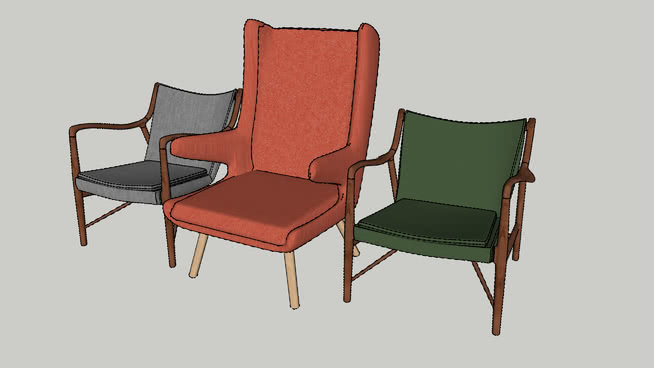 3把扶手椅 sketchup室内模型下载 第1张