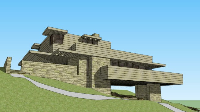 约翰的房子wright建筑模型Frank Lloyd C.皮尤 草图大师模型库 第1张