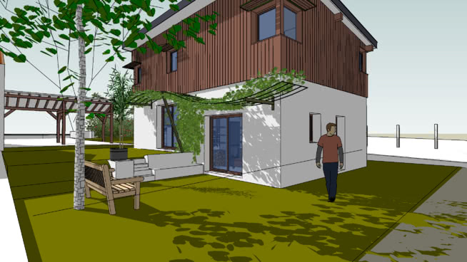 个人住房monnomur和bois建筑模型120m2 -框架 草图大师模型库 第1张