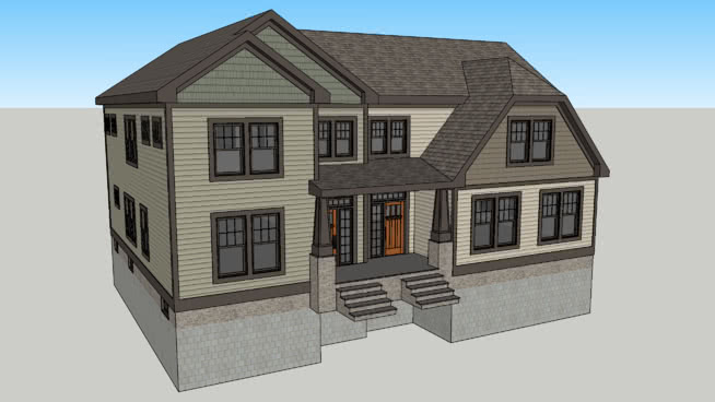 新传统配对住宅U22F双工U22F半独立式住宅 草图大师模型库 第1张