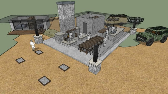 室外厨房和客厅的牧场结构 草图大师模型库 第1张