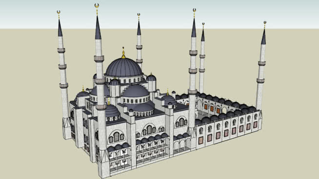 照片camii，蓝色mosque建筑模型 草图大师模型库 第1张
